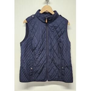 Talbots Navy Quilted Fleece Lined Mock Neck Vest, Gorp Core/Casual/Military, 1X